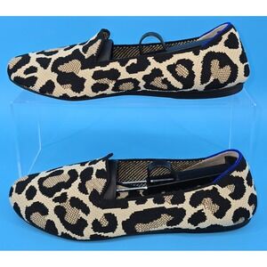 Rothy's Almond Loafers Desert Cat Womens 9.5 Flat Animal Print Black Tan Stretch